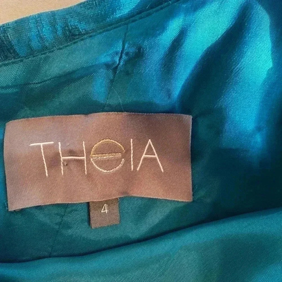 Theia 100% Silk Off Shoulder Green Prom Cocktail Formal Resort Dress, Size 4. - Picture 7 of 15